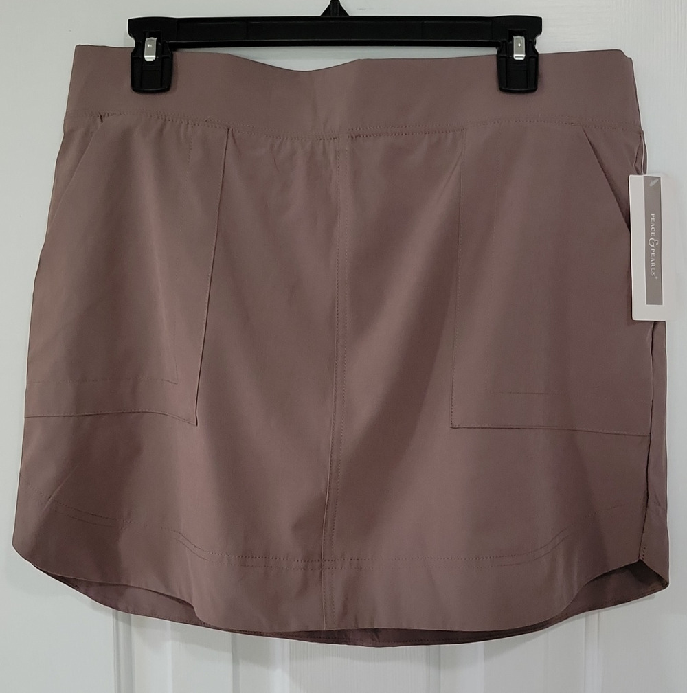 Peace & Pearls Women's Brown Athletic Golf Skort Size L Pull-On Stretch NWT
